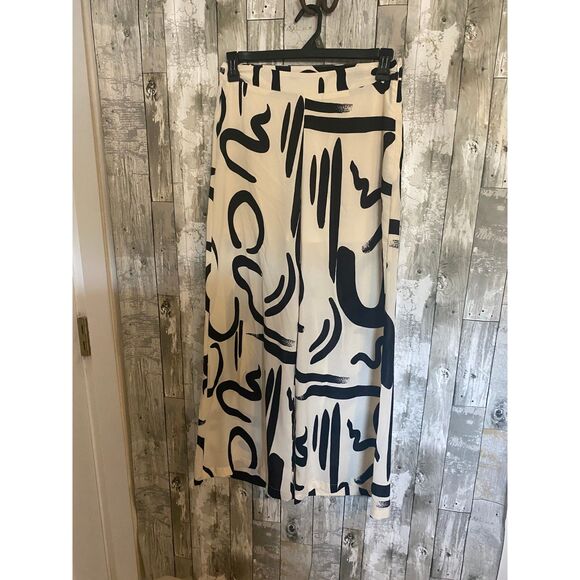 Aikha abstract black and white wide leg pants L - Picture 5 of 6